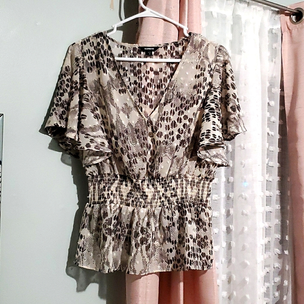 Express, size medium, animal print, flowy, women's shirt, light, muted, colors.